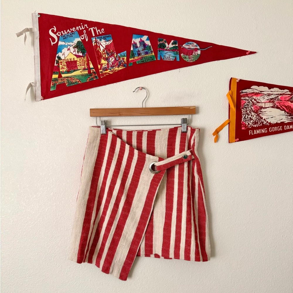 Free People Red and Cream Striped Mini Skirt